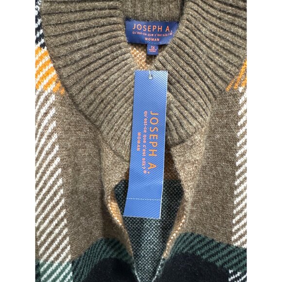 Joseph A. Women's Open Front Long Cardigan Sweater Chocolate Plaid Ribbed Knit 1 - Picture 5 of 7